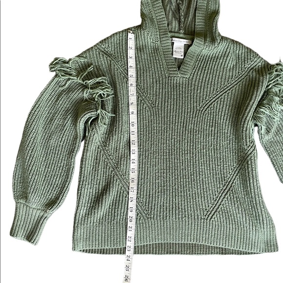 AMERICAN RAG SAGE GREEN KNIT HOODED SWEATER WITH FRINGE - Picture 4 of 8